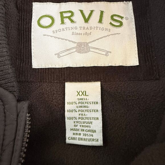Orvis Men's Diamond Quilted Fleece Lined Full Zip Puffer Vest Brown Size XXL - Picture 4 of 8